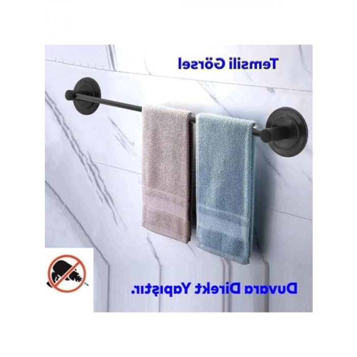 Kendinden Yapışkanlı Paslanmaz Metal Havlu Askısı - Siyah