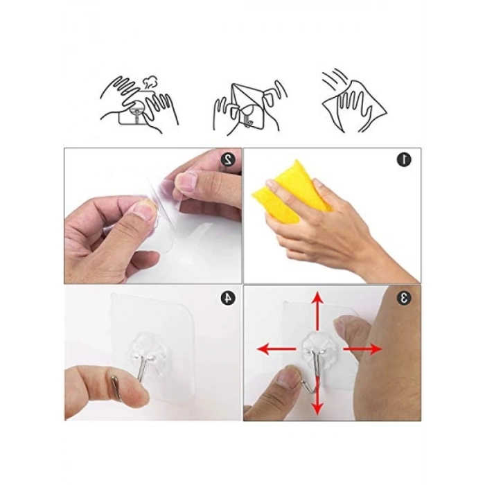 Kendinden Yapışkanlı Şeffaf Duvar Askısı - 12 Adet