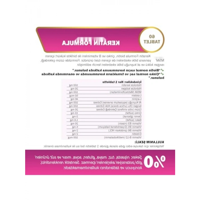 Keratin Formülü 60 Tablet Takviye Edici Gıda