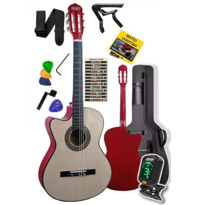 Kesik Kasa 4/4 Klasik Gitar, Tuner ve Aksesuarlar Dahil