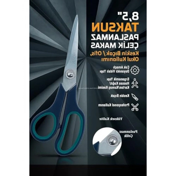 Keskin Bıçaklı Paslanmaz Çelik Makas, Çok Amaçlı, Ergonomik Tasarım, 8,5