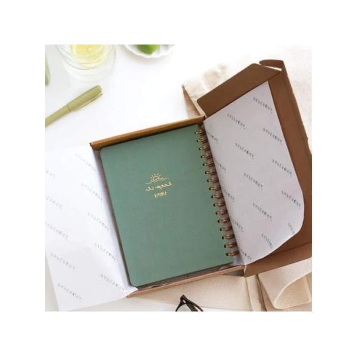Keten Kapaklı A5 Spiralli Not Defteri, Çizgili, Yeşil