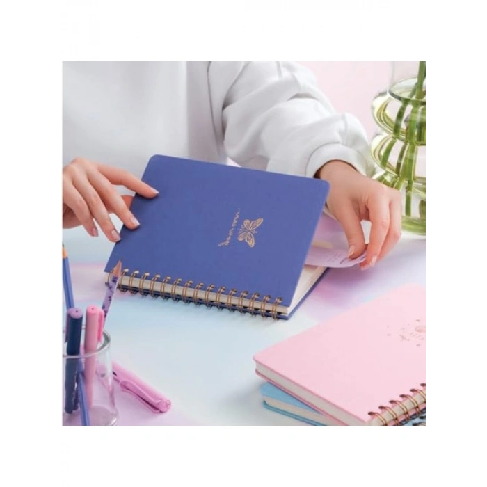 Keten Kapaklı Lila Renkli Spiralli Not Defteri - A5