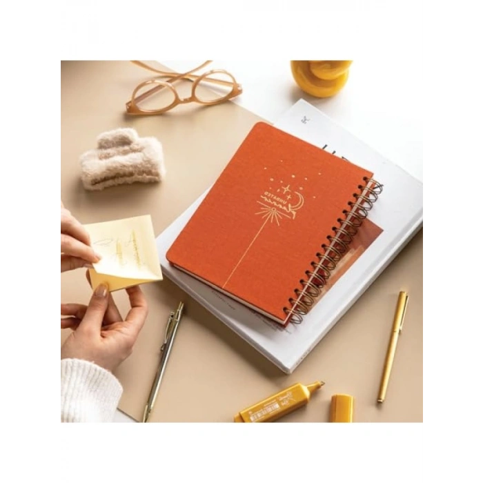 Keten Kapaklı Süresiz Planlayıcı Ajanda - Mercan Renk