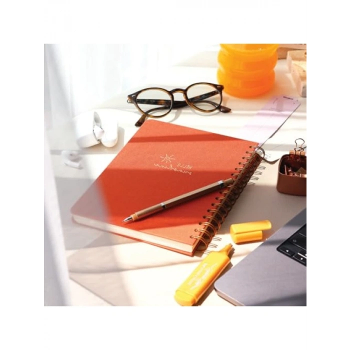 Keten Kapaklı Tarihsiz A5 Spiralli Not Defteri - Mercan Renk