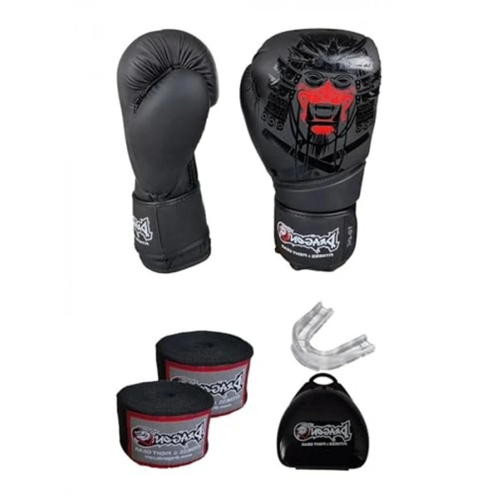 Kick Boks Eldiveni, Şeffaf Dişlik ve Elastik Bandaj ile Set