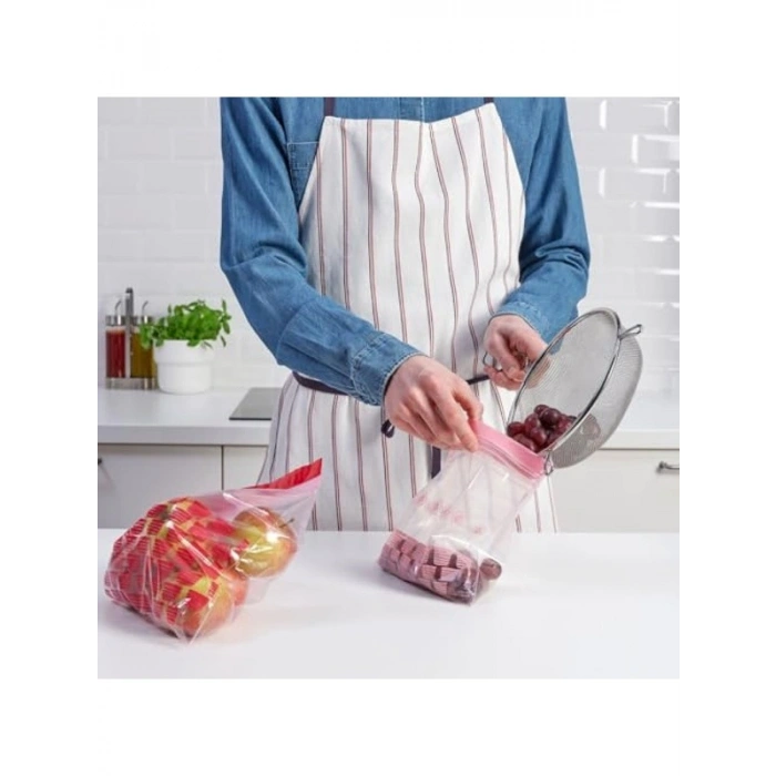 Kilitlenebilir Kırmızı-Pembe Buzdolabı Poşeti, 50 Adet