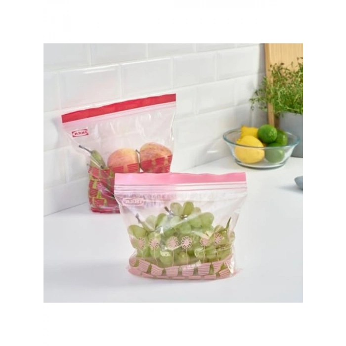 Kilitlenebilir Kırmızı-Pembe Buzdolabı Poşeti, 50 Adet