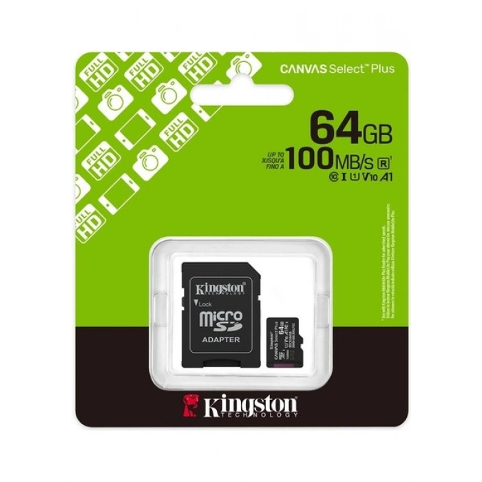 Kingston 64GB microSDXC Canvas Select Plus Gen3 100MB/s A1 Card + Adapter