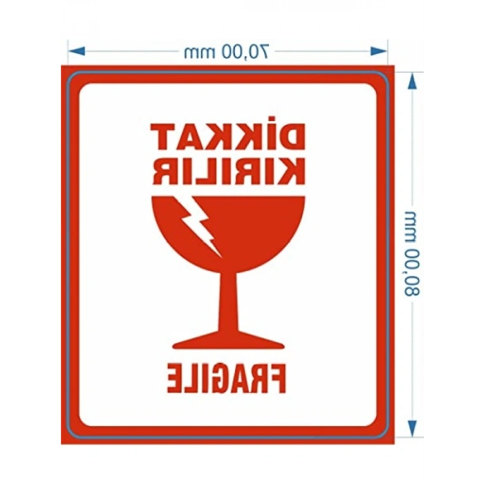 Kırılır Uyarı Etiketi - 70mm x 80mm, 250 Adet