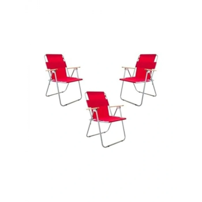 Kırmızı 60x80 Çam Katlanır Masa ve 3 Adet Sandalye Kamp Seti