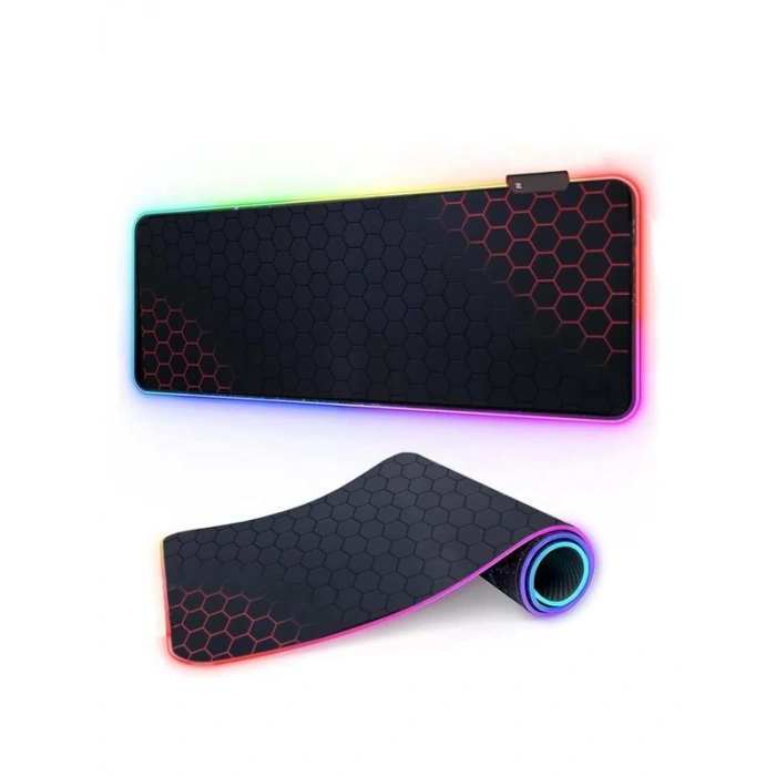 Kırmızı Altıgen Desenli Işıklı 70x30 cm Mousepad ve Klavye Altlığı