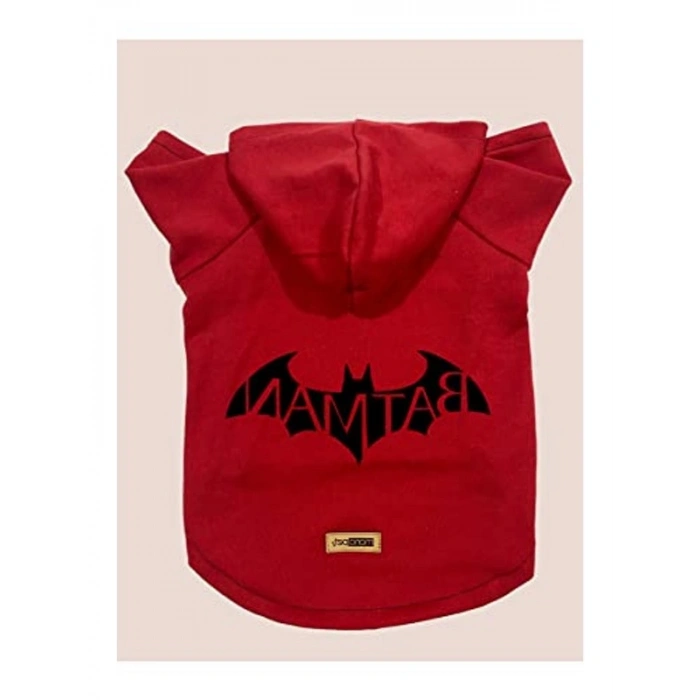 Kırmızı Batman kapüşonlu sweatshirt, köpek ve kedi için şık tasarım
