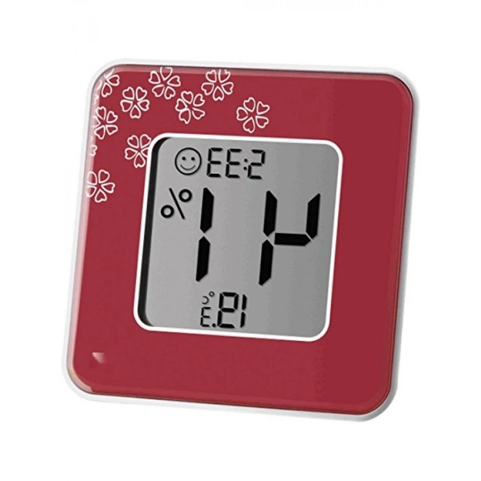 Kırmızı Çiçekli Termometre Nem Ölçer, Dekoratif