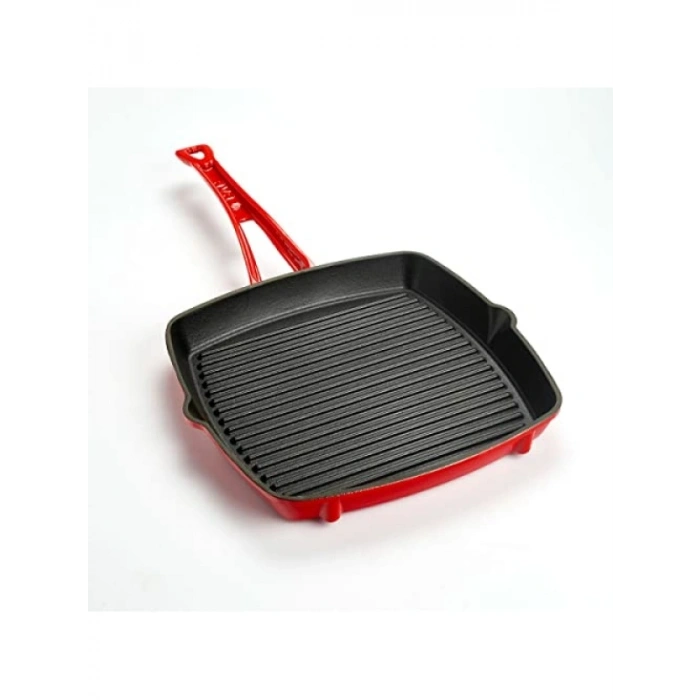 Kırmızı Döküm Izgara Tava, Metal Saplı, 26x26 cm