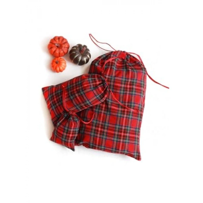 Kırmızı Ekose Yılbaşı Hediye Kesesi - 25x40 cm, 10 Adet