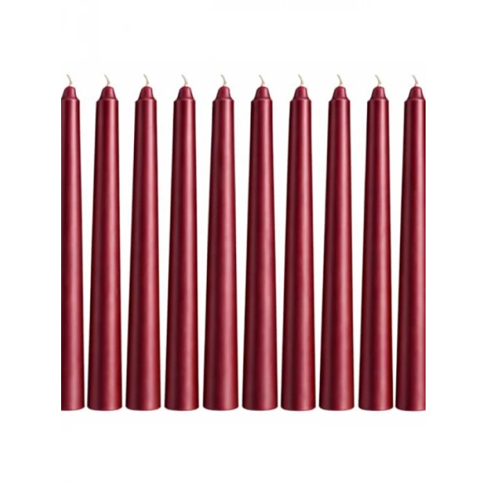 Kırmızı İnce Şamdan Mum Seti - 10lu Paket, 25 cm