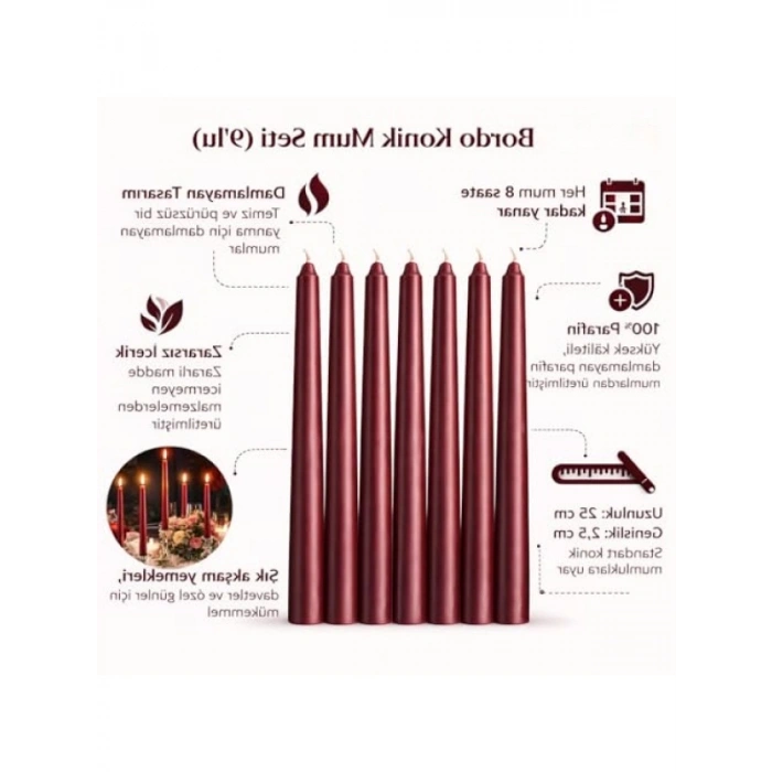 Kırmızı İnce Şamdan Mum Seti - 10lu Paket, 25 cm