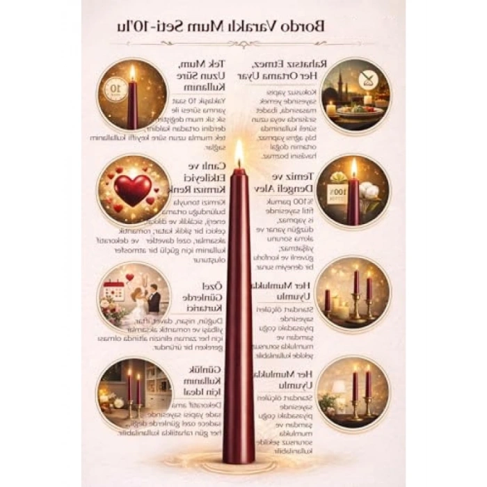 Kırmızı İnce Şamdan Mum Seti - 10lu Paket, 25 cm