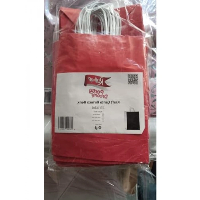 Kırmızı Kağıt Çanta - 5 Adet (18 x 8 x 20 cm)