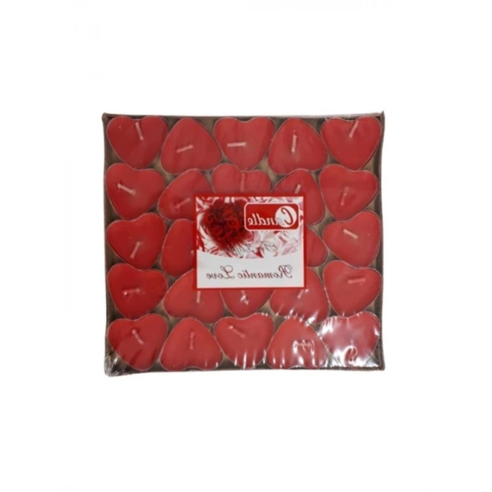 Kırmızı Kalpli 25 Adet Süs Mum Seti