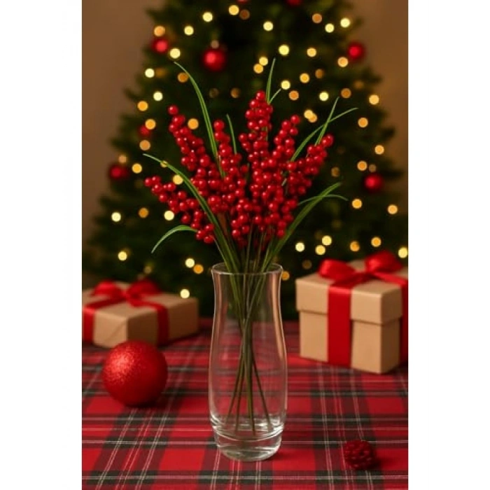 Kırmızı Kokina Demeti - Yılbaşı Süsü, Dayanıklı