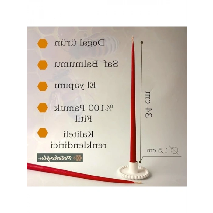 Kırmızı Konik Balmumu Şamdan Mum Seti (6 Adet)