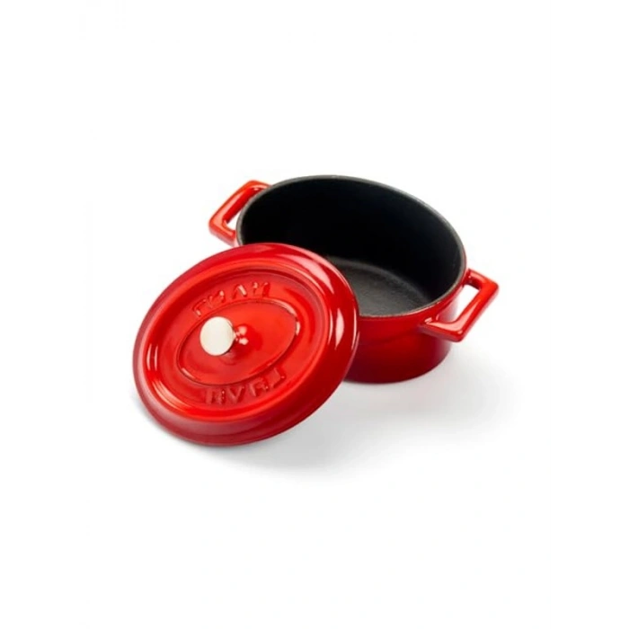 Kırmızı metal oval mini tencere, şık mutfak aracı