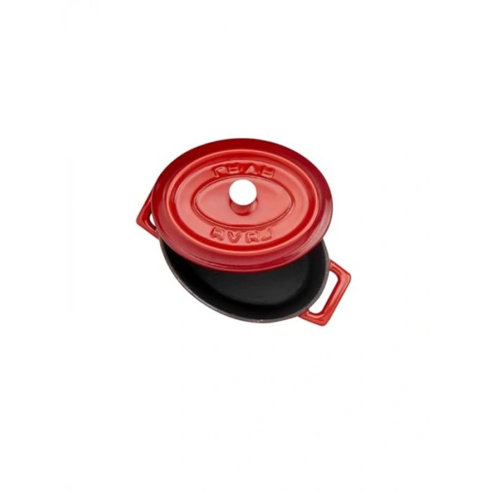 Kırmızı metal oval mini tencere, şık mutfak aracı