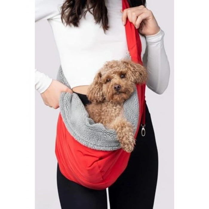 Kırmızı Peluş Astarlı Köpek Ana Kucağı Çantası