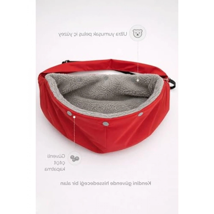 Kırmızı Peluş Astarlı Köpek Ana Kucağı Çantası