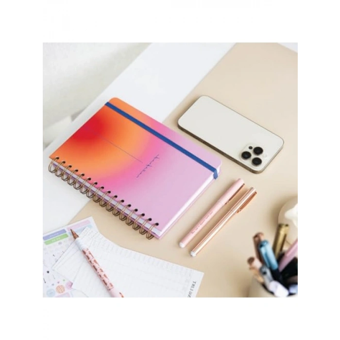 Kırmızı-Pembe Gradient Renkli A5 Spiralli Not Defteri