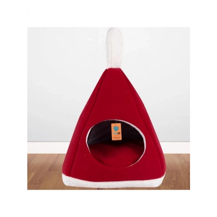 Kırmızı Piramit Şekilli Kedi Yatağı