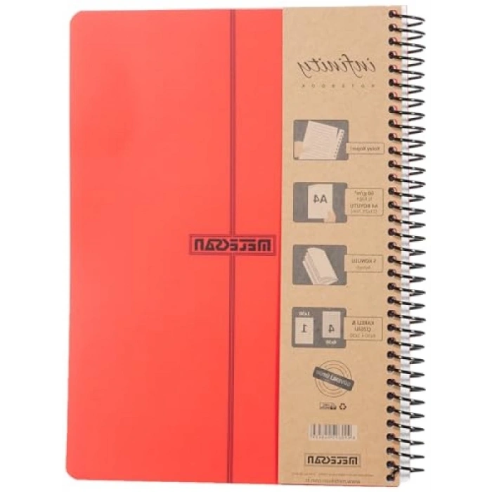 Kırmızı PP Kapaklı Spiralli Defter, A4, 5 Konulu