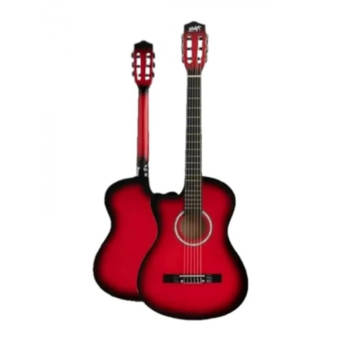 Kırmızı Renk Kesik Klasik Gitar, 4/4 Boyut, Tam Set ile Birlikte