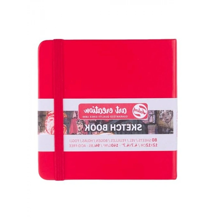 Kırmızı renkli 12 x 12 cm ölçülerinde 140 g eskiz defteri, 80 yapraklı tasarım