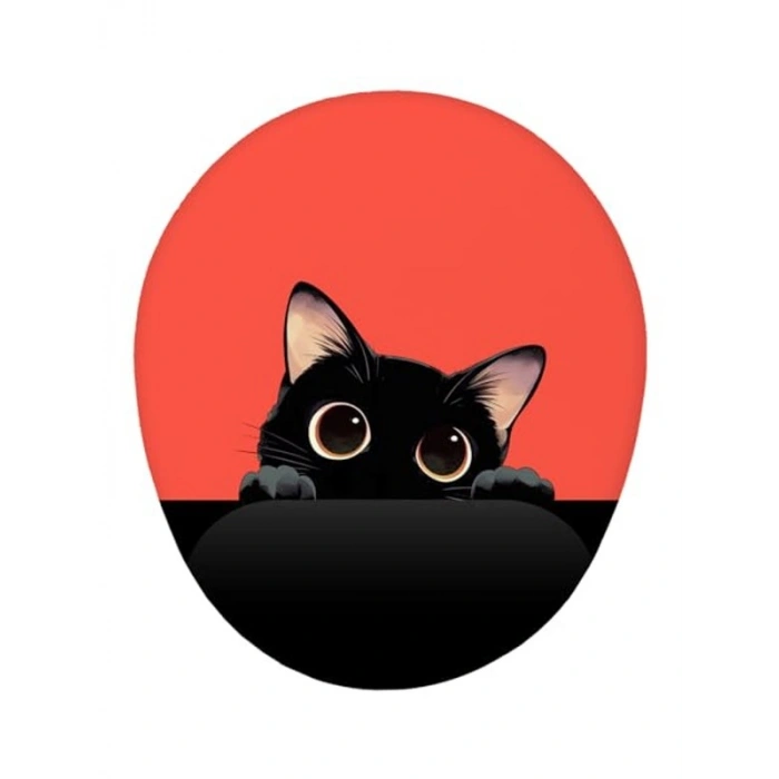 Kedi Tasarımlı Bilek Destekli Mouse Pad, Kırmızı Renkli Şık Görünüm