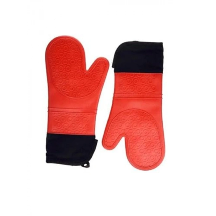 Kırmızı Silikon Yanmaz Mutfak Eldiveni - Isı Yalıtımlı 35 cm
