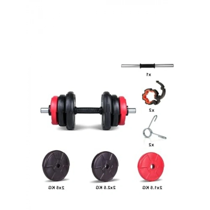Kırmızı ve Siyah Dambıl Seti - 18 Parça Ağırlık Seti