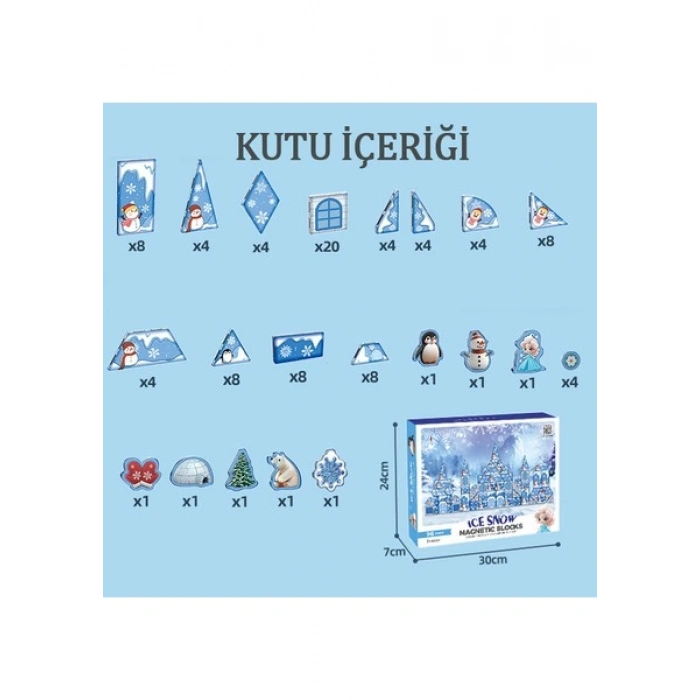 Kış Temalı Manyetik Oyuncak Manyetik Blok Seti Stem Oyuncak 96 Parça Dıy Manyetik Küpler Ice Snow