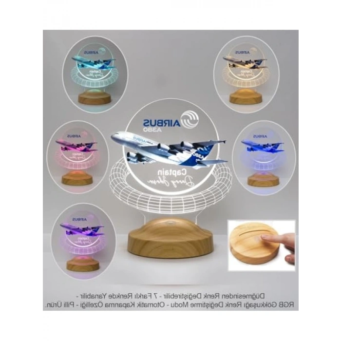 Kişiye Özel 3D Uçak Temalı Renkli LED Lamba