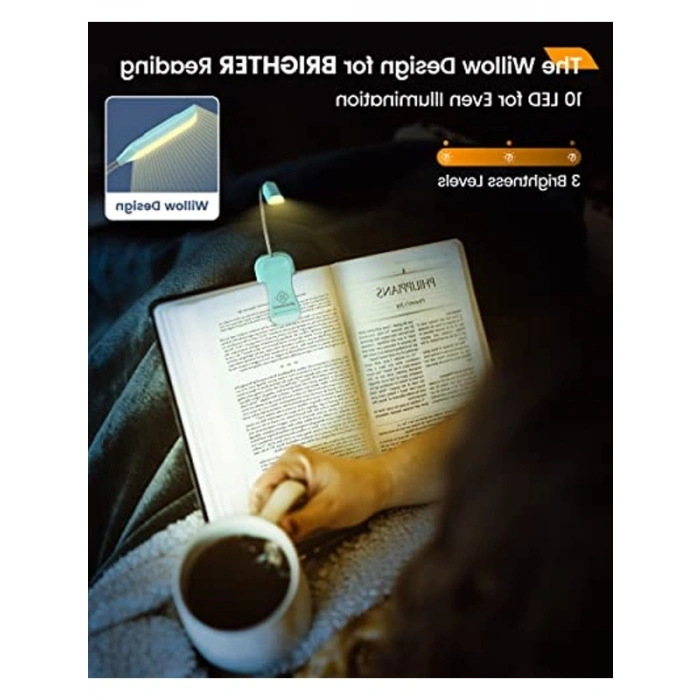 Kitap Okuma Işığı, 10 LED Parlaklık ve Renk Seçenekleri ile Şarj Edilebilir