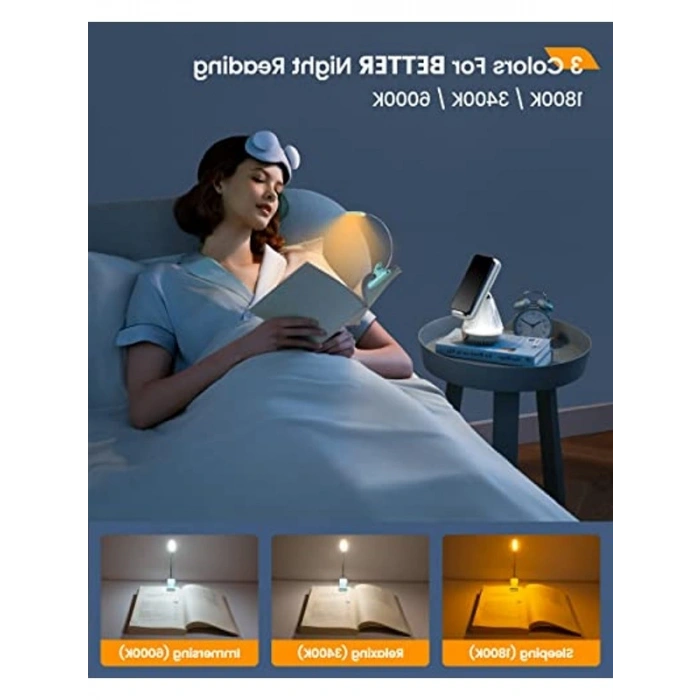 Kitap Okuma Işığı, 10 LED Parlaklık ve Renk Seçenekleri ile Şarj Edilebilir