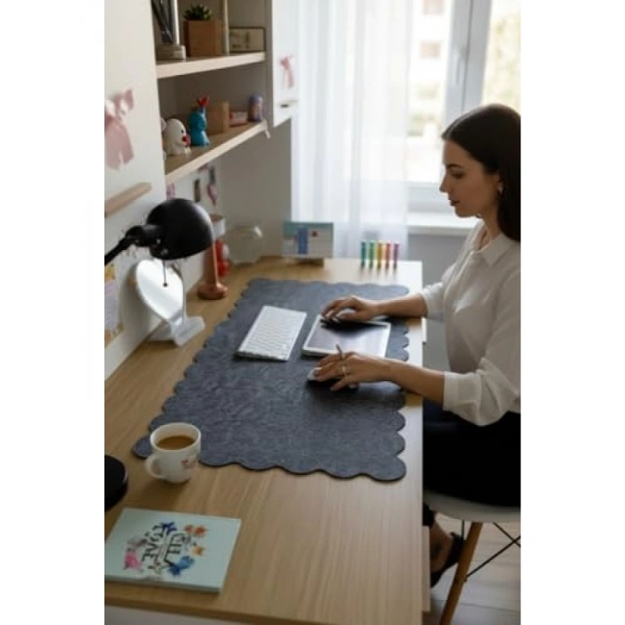 Kıvrımlı Kenarlı Keçe Mouse Pad - 98x45 cm Antrasit