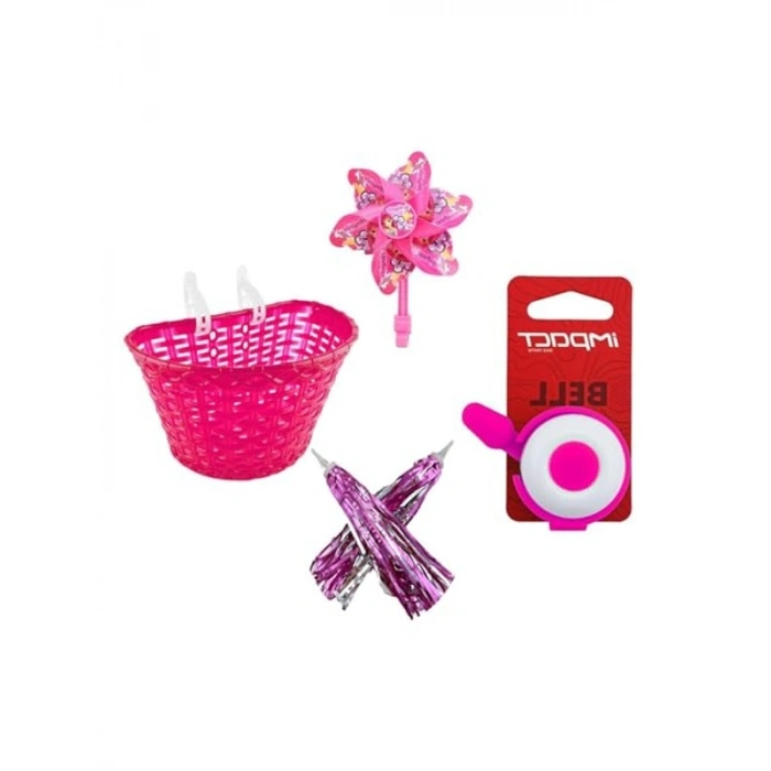 Kız çocuk bisikleti aksesuar seti, pembe renkli 5 parça