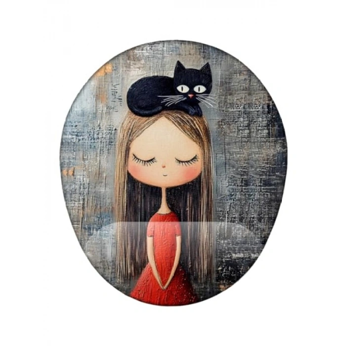 Kız ve Kedi Temalı Bilek Destekli Mouse Pad