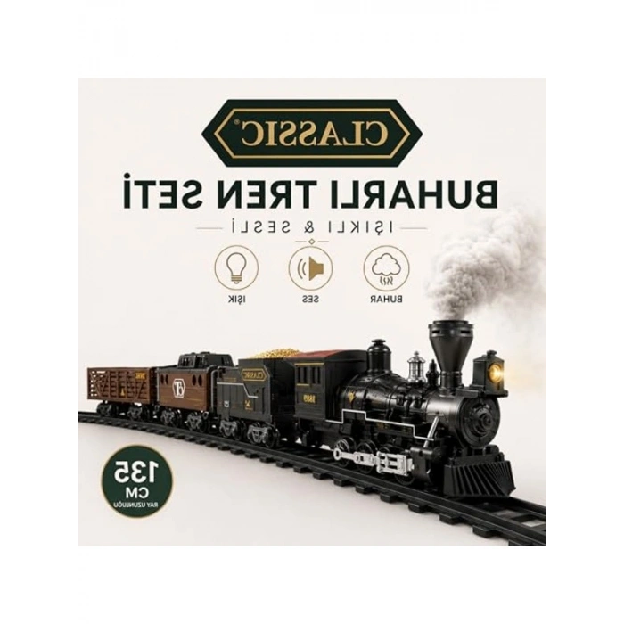 Klasik Buharlı Tren Seti, 30 Parça ve 135 cm Ray Uzunluğu ile Gerçek Buhar Efekti
