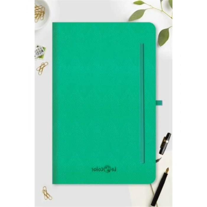 Klasik Çizgili Defter - 13x21 cm, Yeşil Desenli