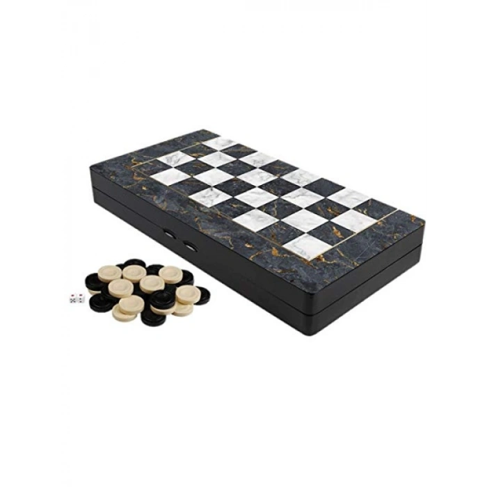 Klasik Gri Mermer Desenli Tavla Takımı