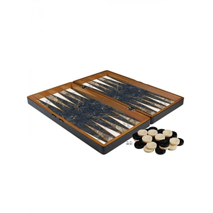 Klasik Gri Mermer Desenli Tavla Takımı